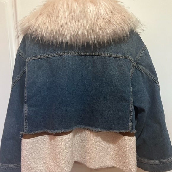 PINKO Faux Fur Trimmed Denim Jacket Size 12 - Picture 11 of 17